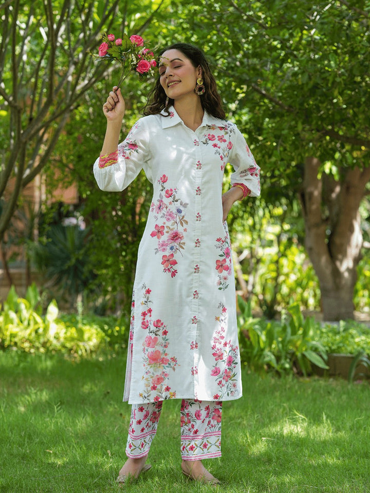 Floral Printed Pure Cotton Kurta With Trousers Co-Ords-Yufta Store-1488CRDPKS