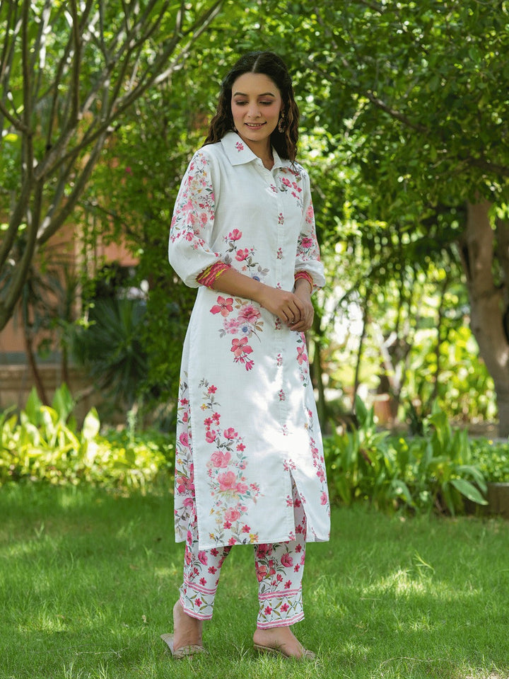 Floral Printed Pure Cotton Kurta With Trousers Co-Ords