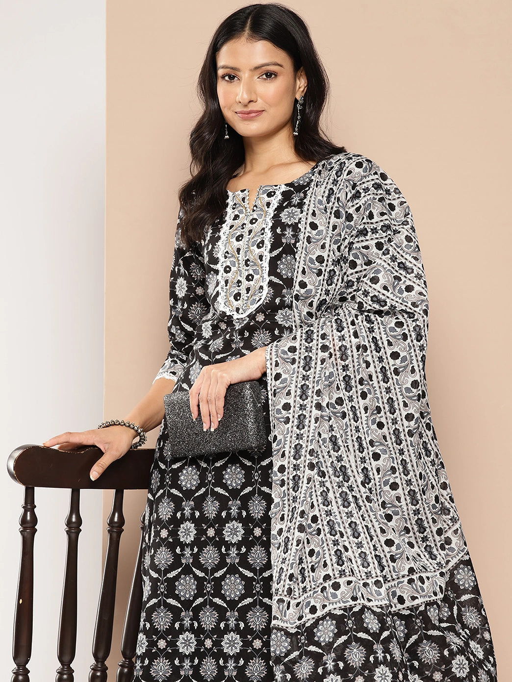 Floral Printed Regular Pure Cotton Kurta with Trousers & With Dupatta-Yufta Store-1311SKDBLS
