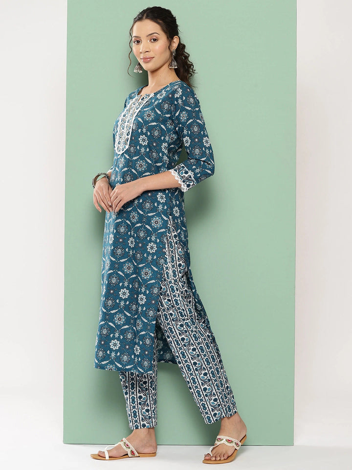 Floral Printed Regular Pure Cotton Kurta with Trousers & With Dupatta-Yufta Store-1311SKDBLS