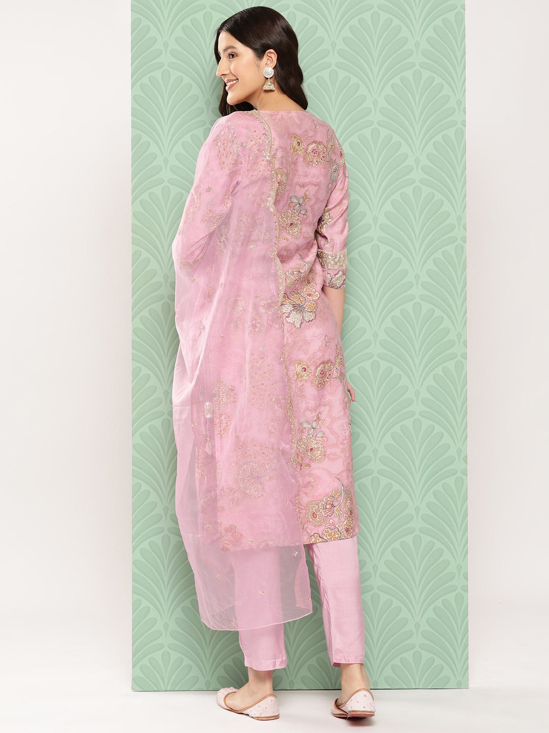 Floral Printed Regular Pure Silk Kurta with Trousers & With Dupatta-Yufta Store-1536SKDPKS