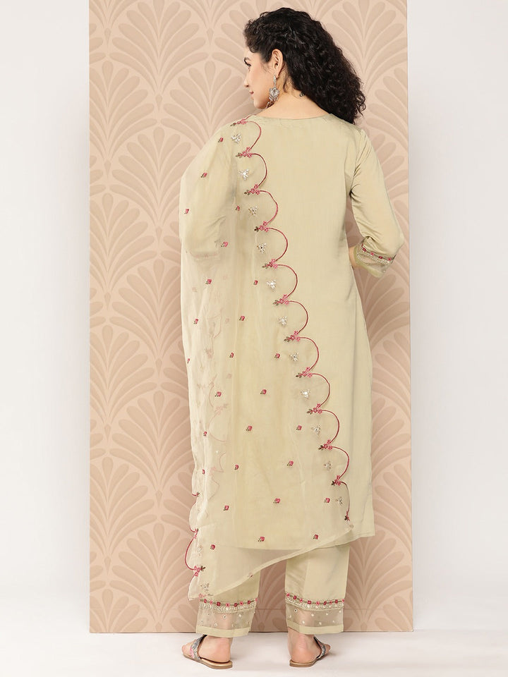 Floral Thread Work Kurta Dupatta Set-Yufta Store-1291SKDOLS