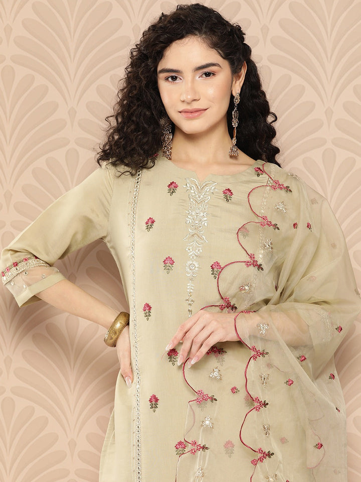 Floral Thread Work Kurta Dupatta Set-Yufta Store-1291SKDOLS