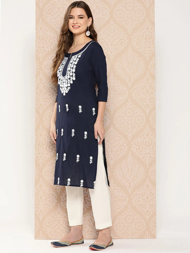 Floral Yoke Design Chikankari Kurta-Yufta Store-1497KURNBS