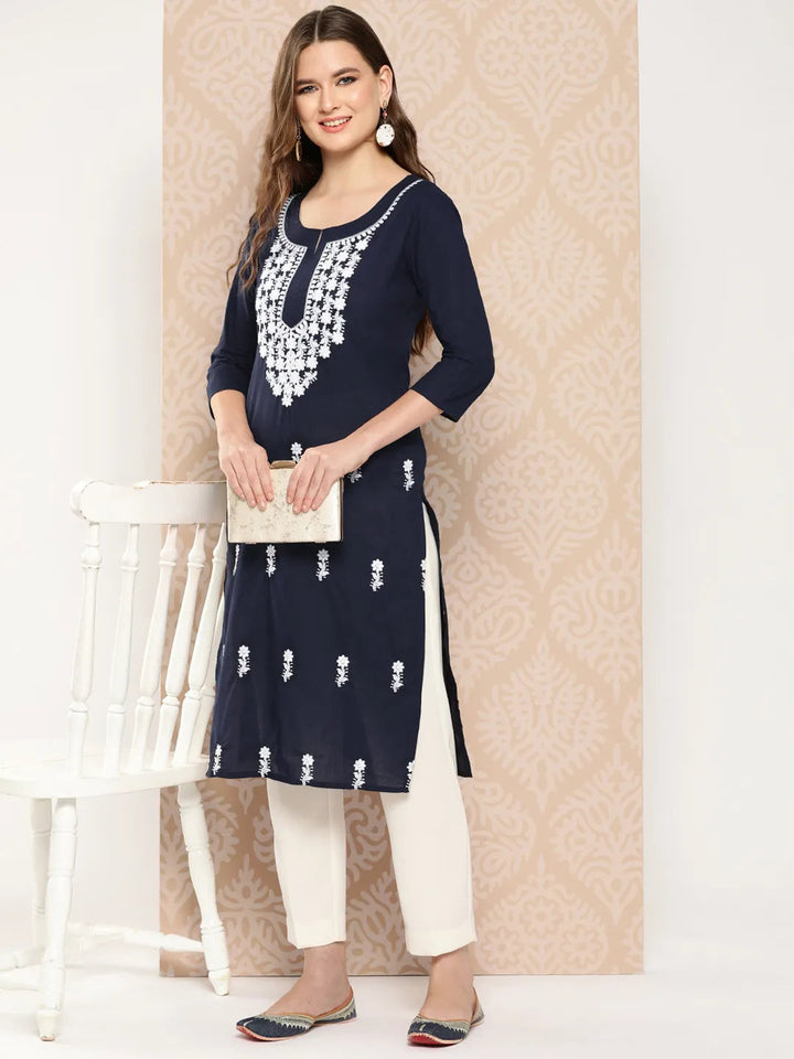 Floral Yoke Design Chikankari Kurta-Yufta Store-1497KURNBS