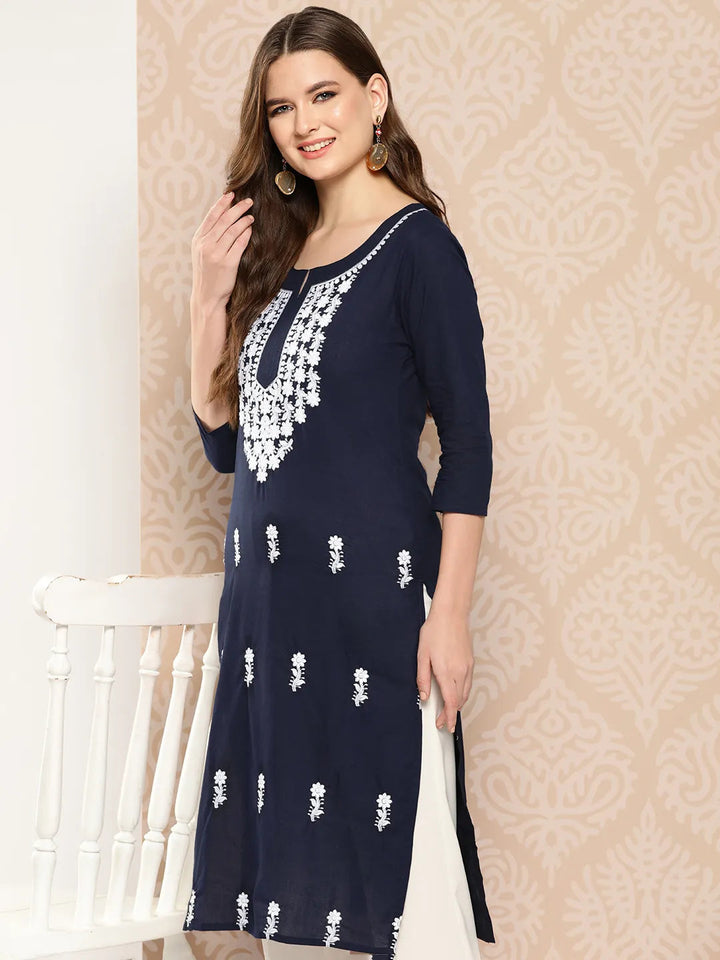 Floral Yoke Design Chikankari Kurta-Yufta Store-1497KURNBS