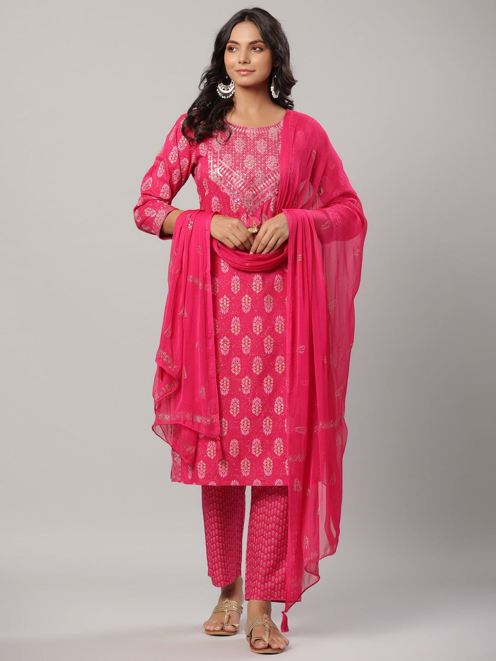 Fuchsia Dupatta Set-Yufta Store-6504SKDFCM