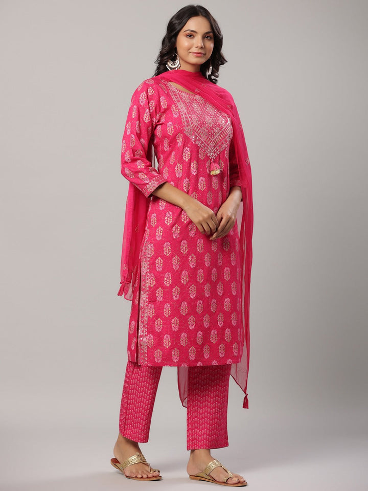 Fuchsia Dupatta Set-Yufta Store-6504SKDFCM