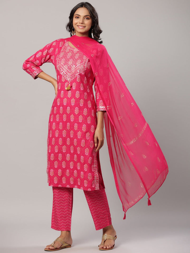 Fuchsia Dupatta Set-Yufta Store-6504SKDFCM