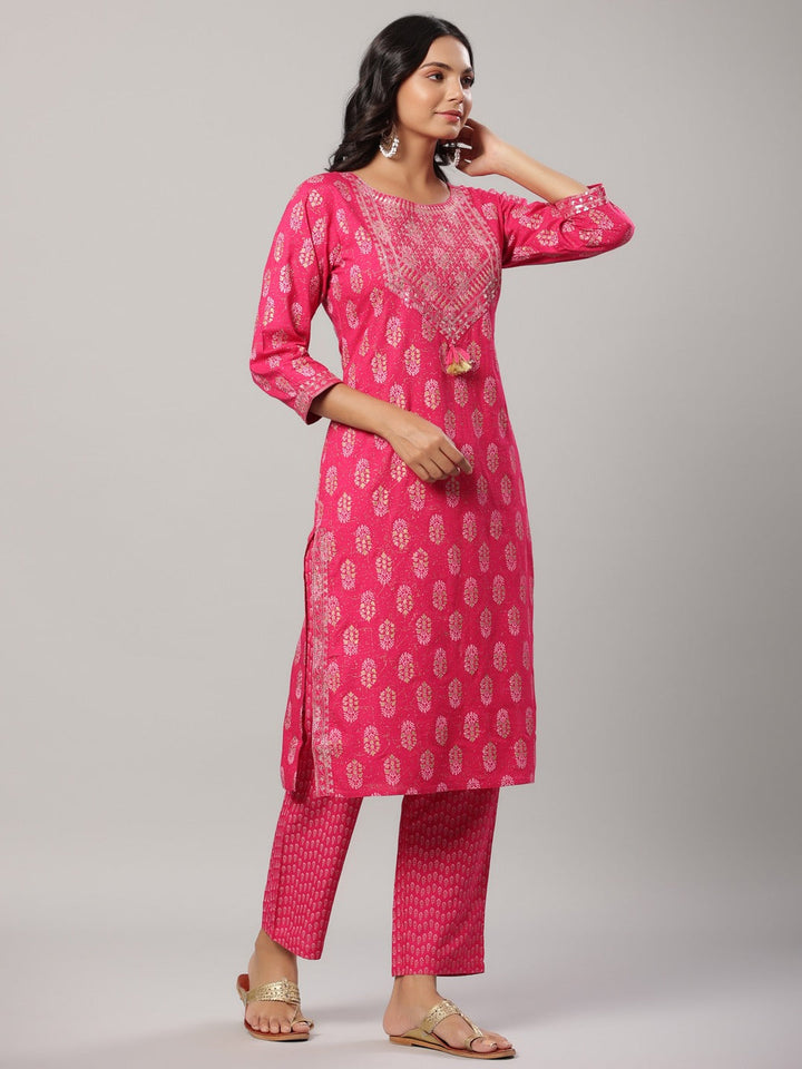 Fuchsia Dupatta Set-Yufta Store-6504SKDFCM