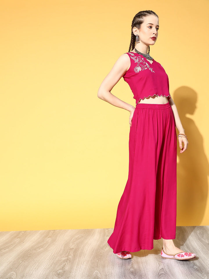 Fuchsia Embroidered Co-Ord Set-Yufta Store-9699CRDPKXS