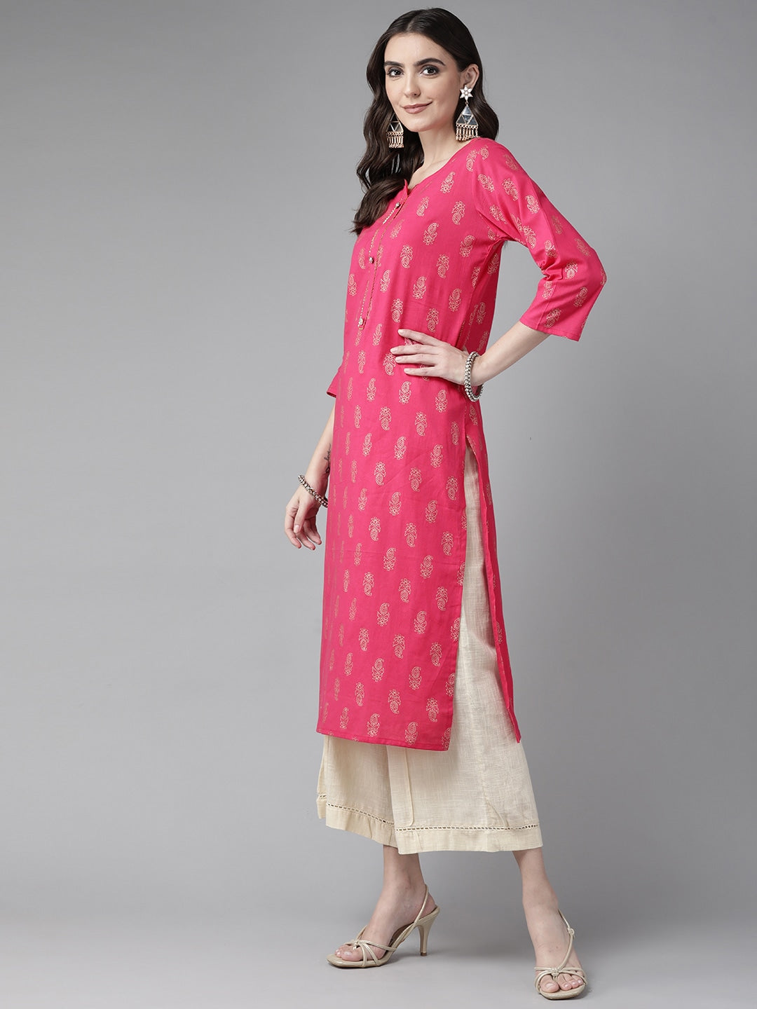 Fuchsia Pink Cotton Kurta-Yufta Store-5702KURPKM