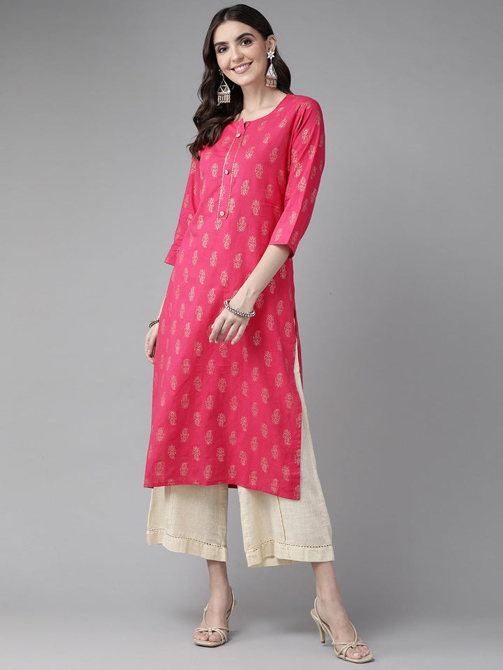 Fuchsia Pink Cotton Kurta-Yufta Store-5702KURPKM