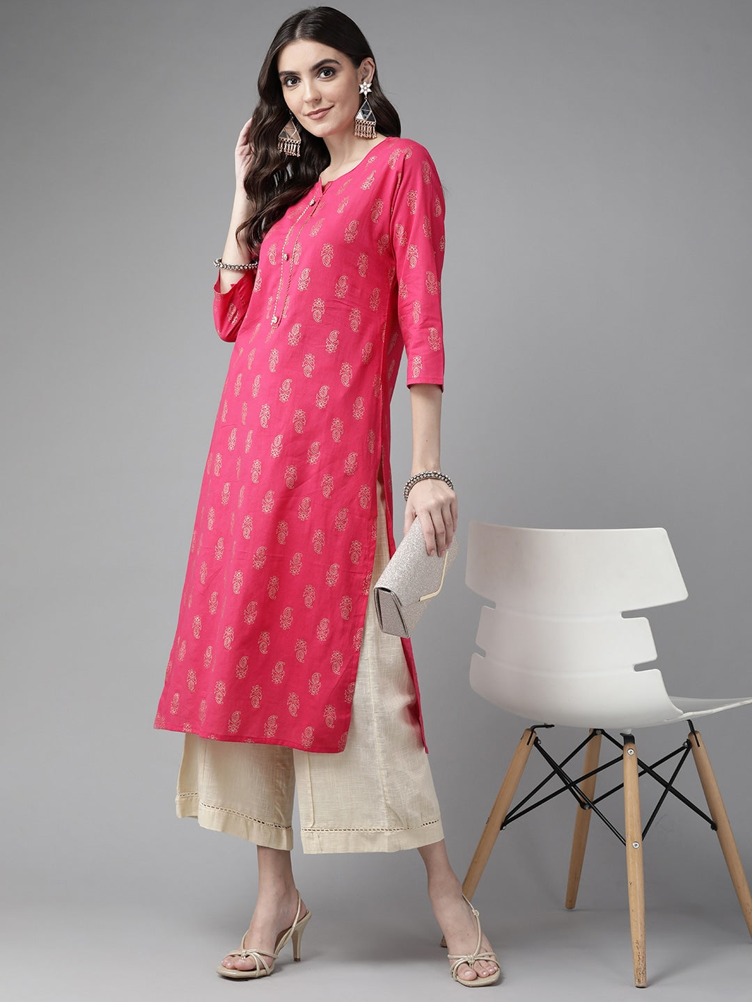 Fuchsia Pink Cotton Kurta-Yufta Store-5702KURPKM