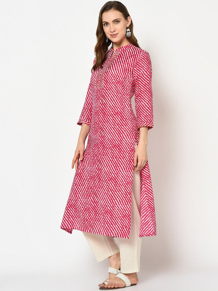 Fuchsia Pink Printed Kurta-Yufta Store-7559KURPKM