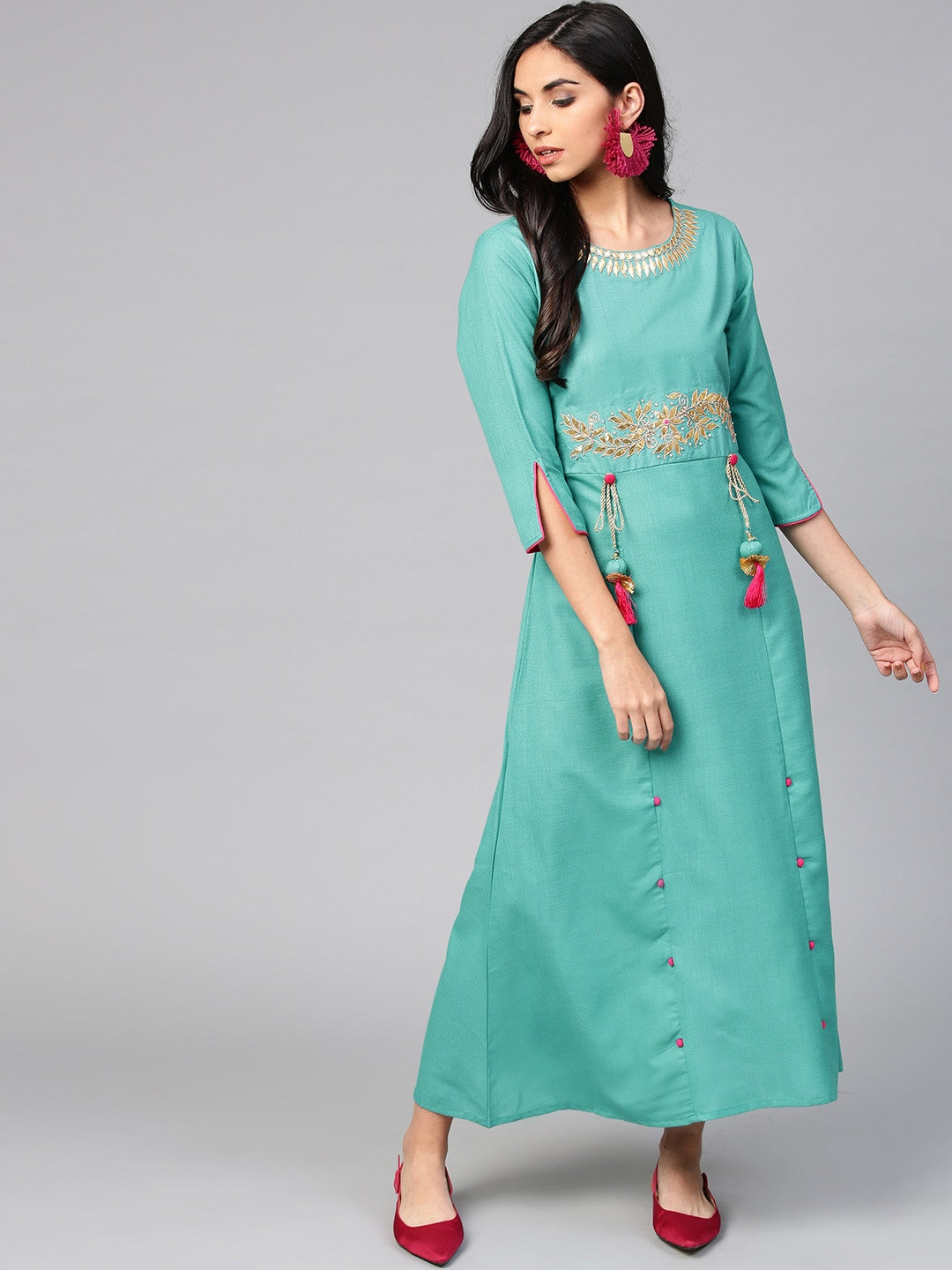 Green A-Line Dress-Yufta Store-YUFNKUT1735S