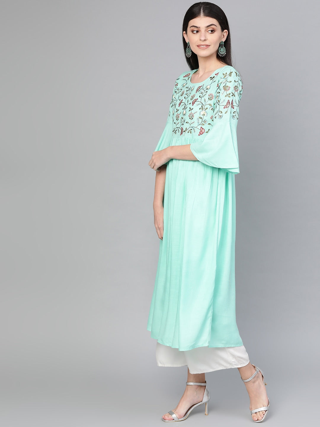 Green A-Line Kurta-Yufta Store-7102KURGRS