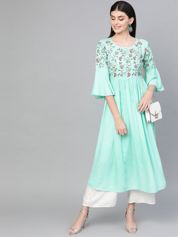 Green A-Line Kurta-Yufta Store-7102KURGRS