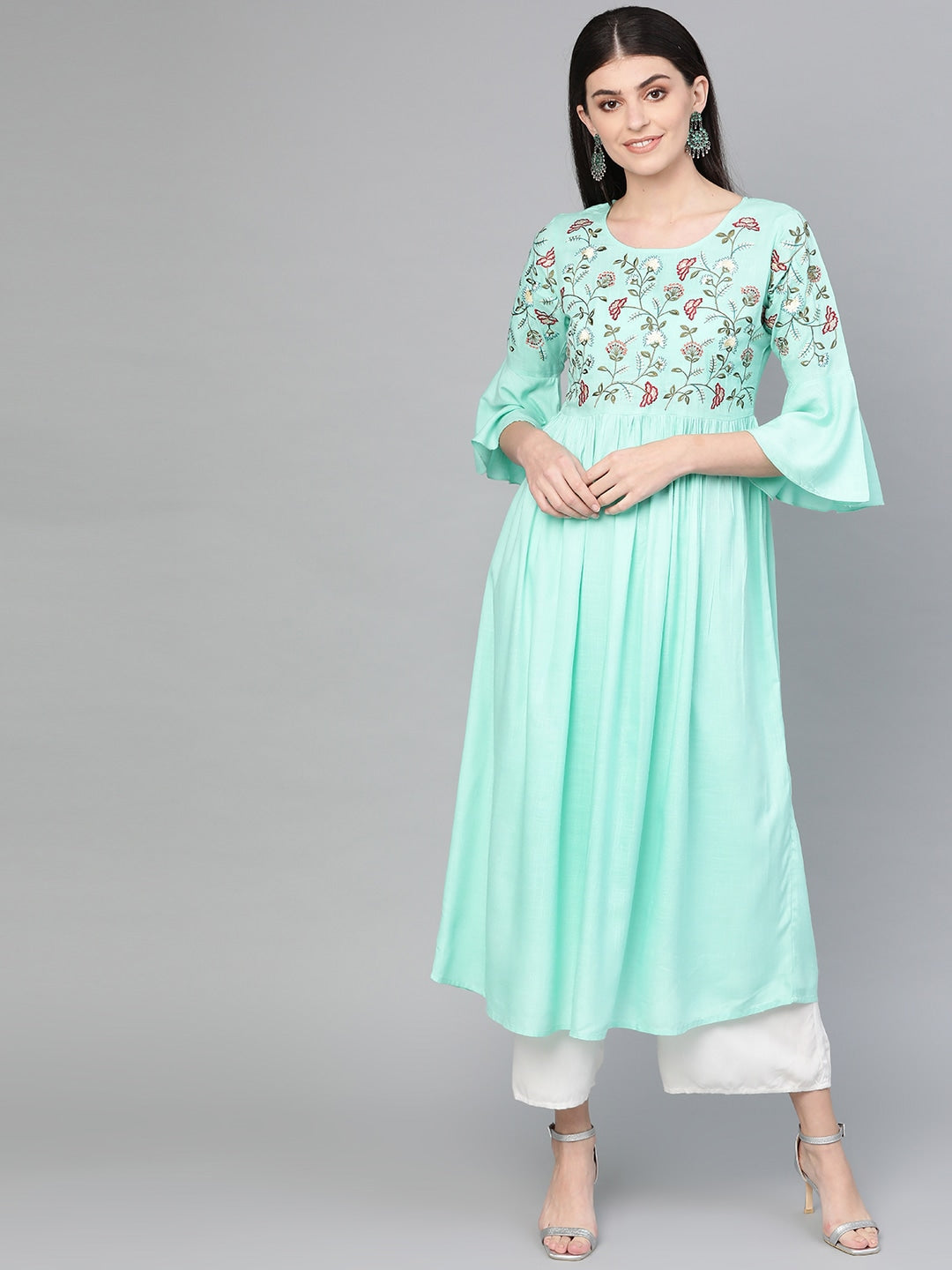 Green A-Line Kurta-Yufta Store-7102KURGRS