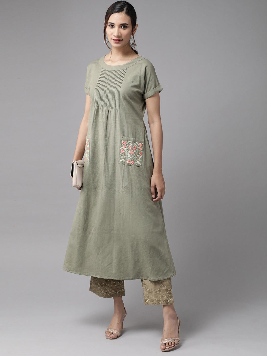 Green A-Line Kurta-Yufta Store-7659KURGRS