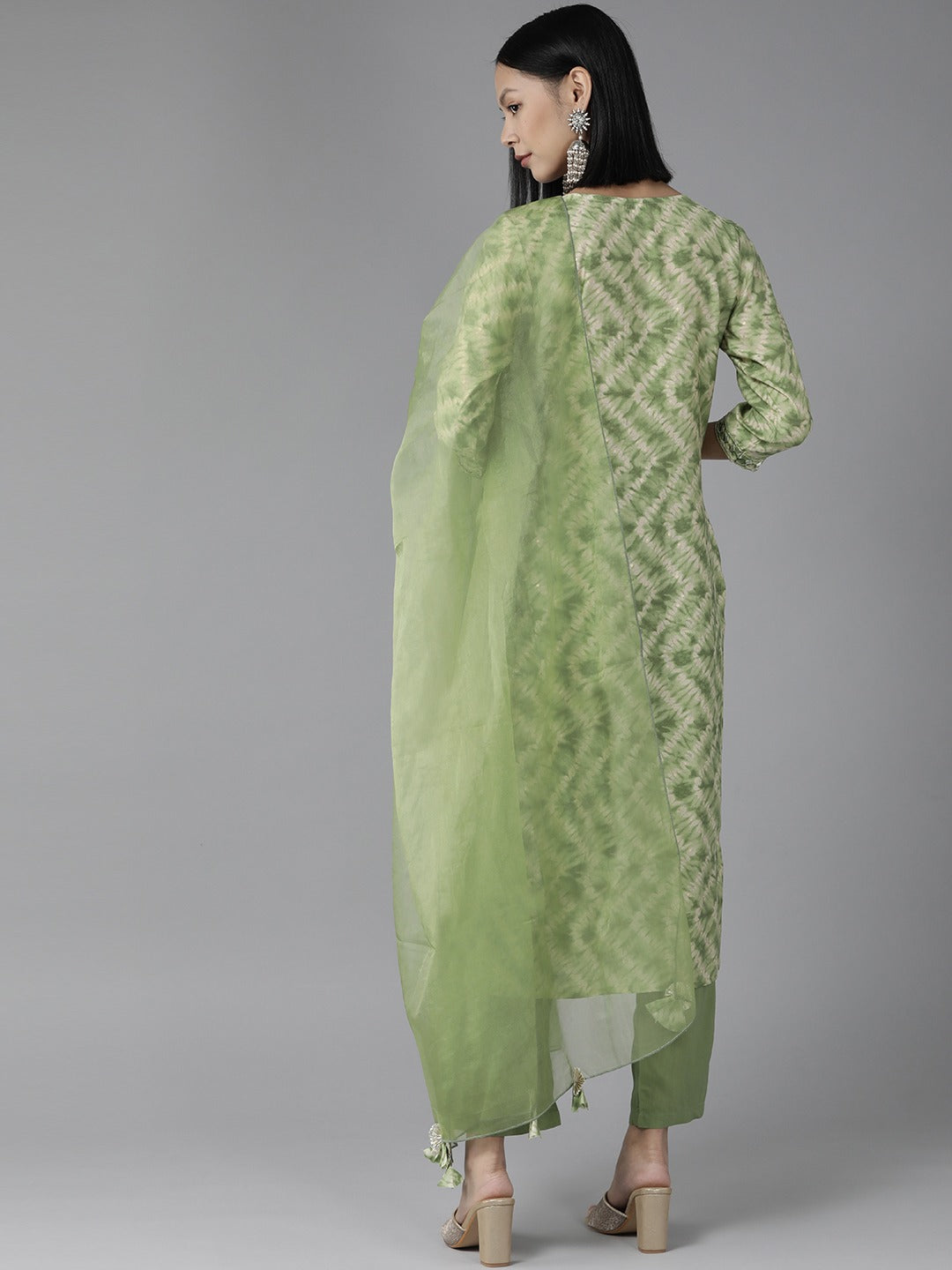 Green Bandhani Dupatta Set-Yufta Store-9971SKDGRS