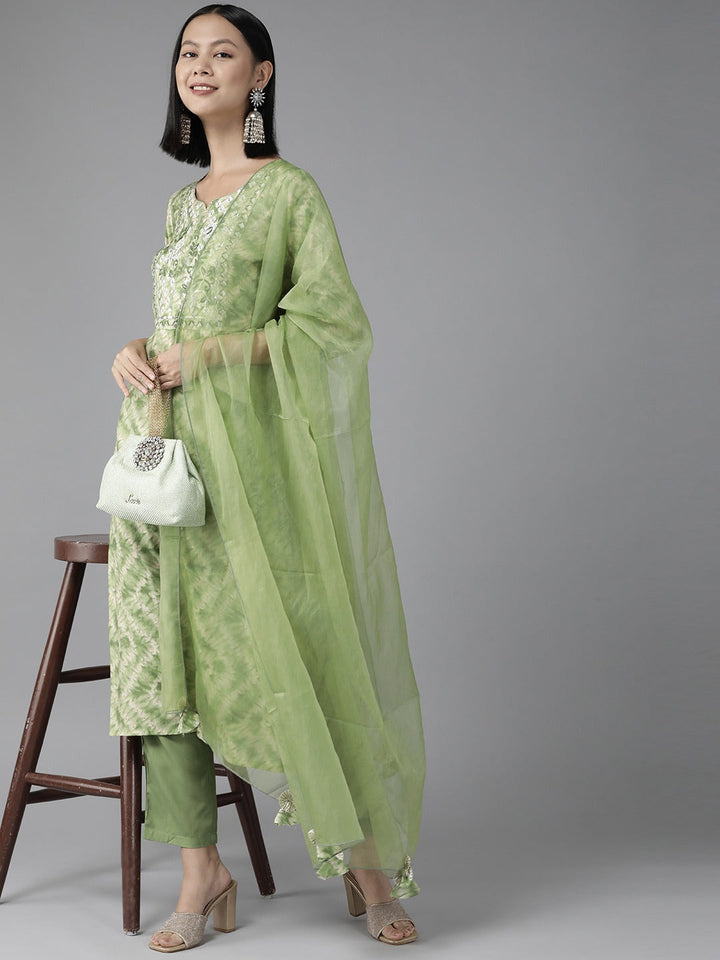 Green Bandhani Dupatta Set-Yufta Store-9971SKDGRS