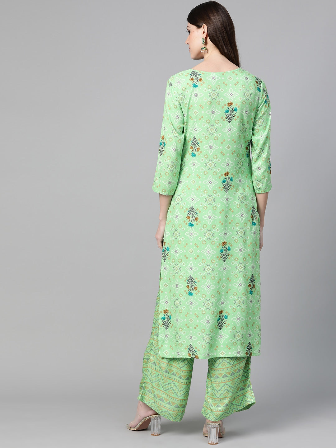 Green & Beige Printed Kurta Set-Yufta Store-7433SETGRSS