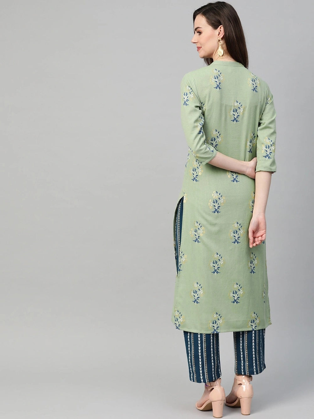 Green & Blue Printed Kurta Set-Yufta Store-7415SETGRS