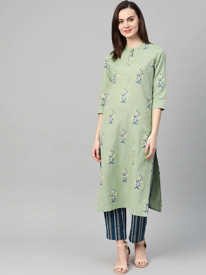 Green & Blue Printed Kurta Set-Yufta Store-7415SETGRS