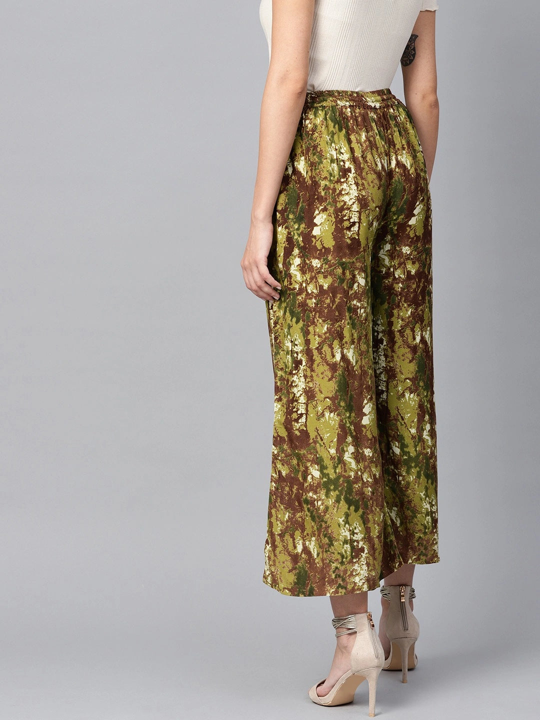 Green & Brown Printed Palazzos-Yufta Store-YUF101GRPLZS