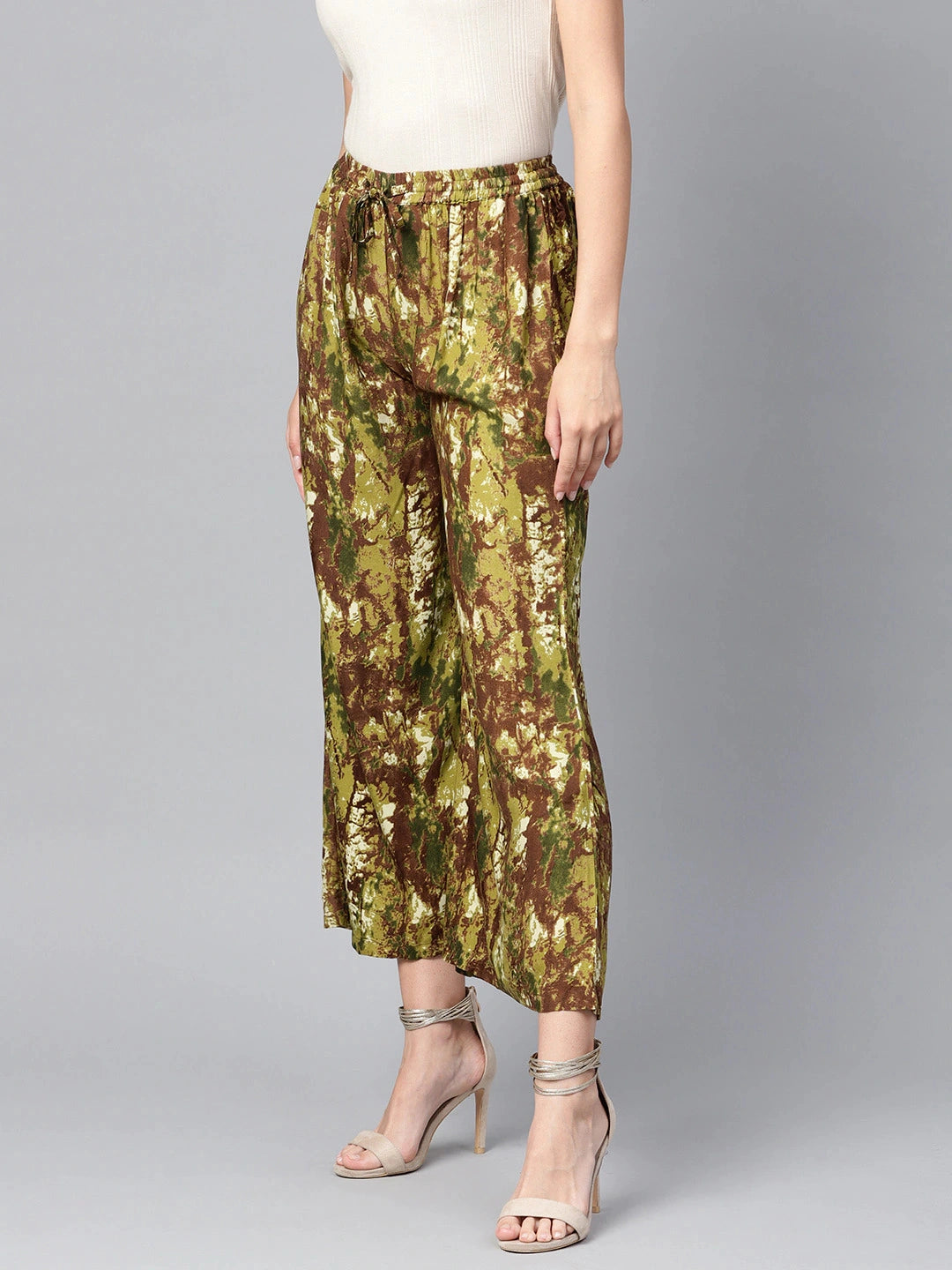 Green & Brown Printed Palazzos-Yufta Store-YUF101GRPLZS