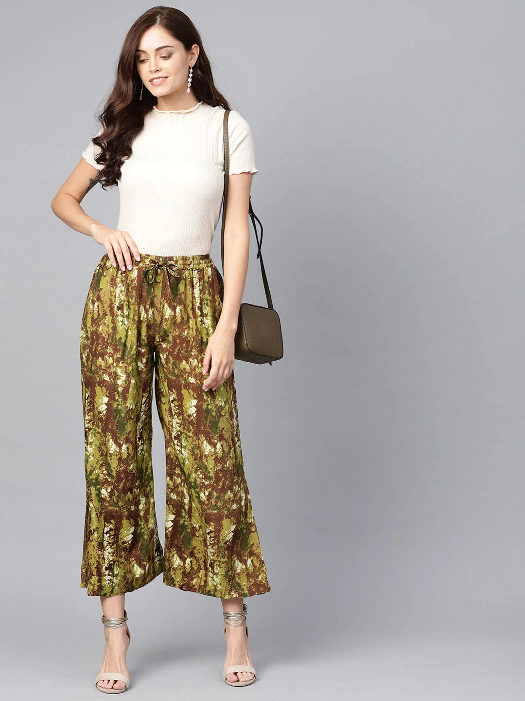 Green & Brown Printed Palazzos-Yufta Store-YUF101GRPLZS