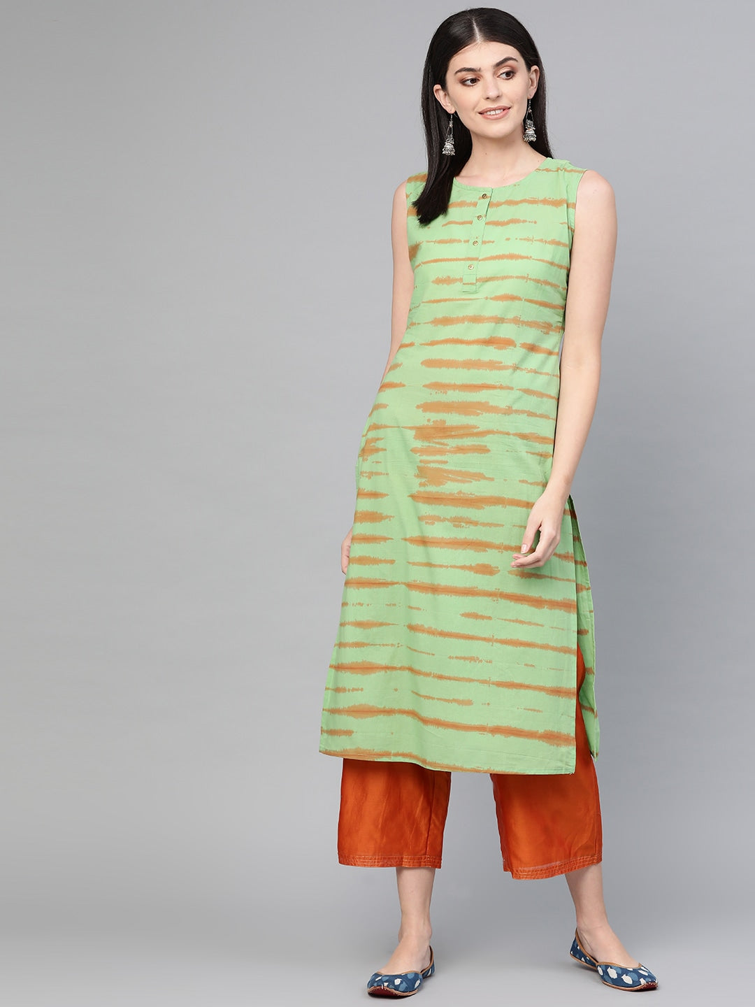 Green & Brown Straight Kurta-Yufta Store-995KURGRS