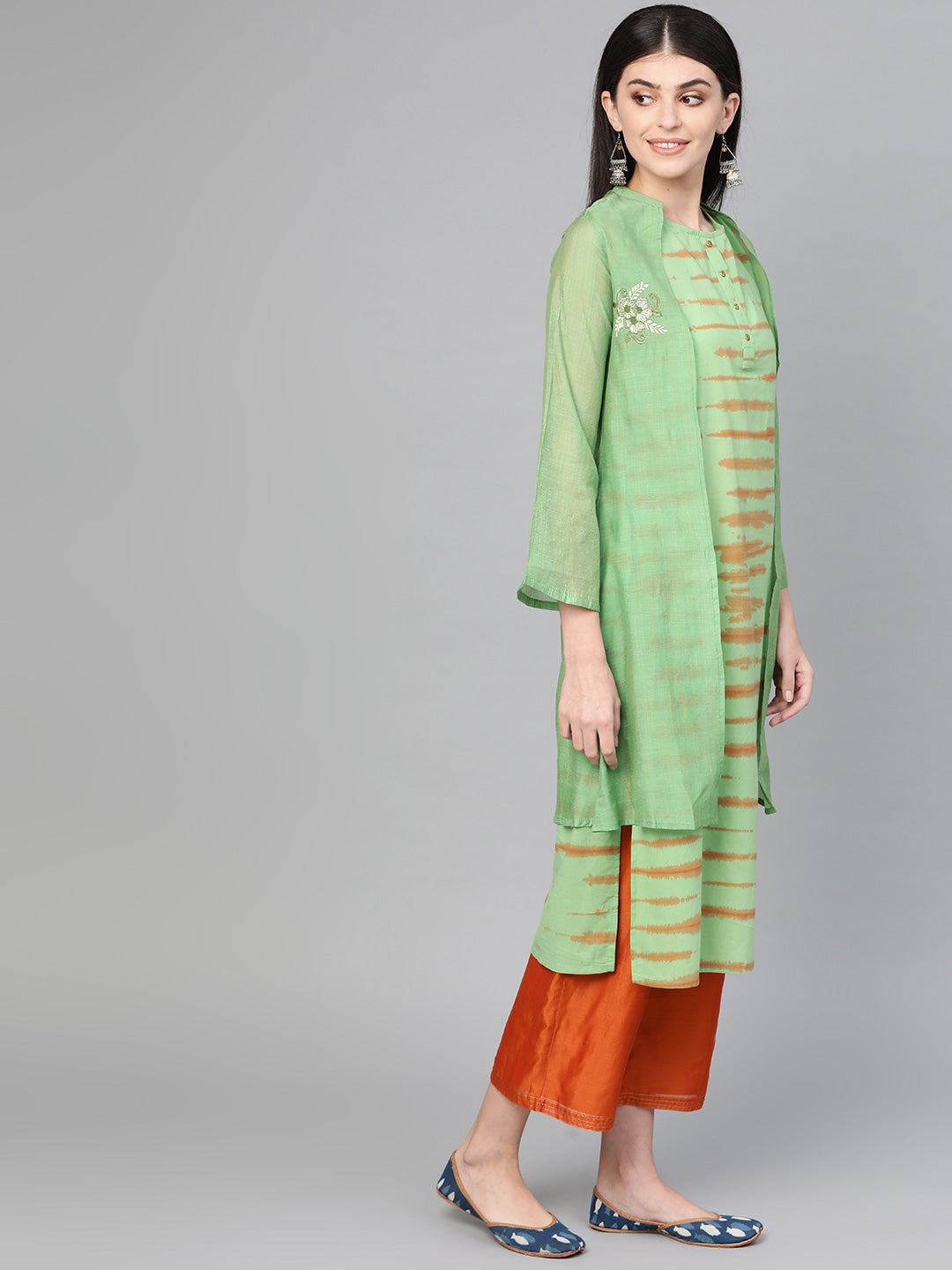 Green & Brown Straight Kurta-Yufta Store-995KURGRS