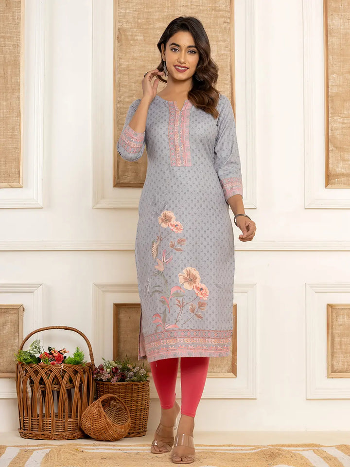 Green Cotton A-Line Kurta With Digital Print-Yufta Store-1924KURGRS