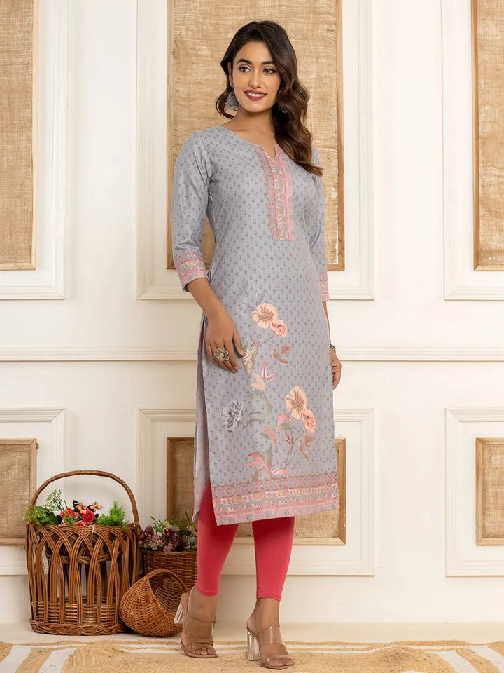 Green Cotton A-Line Kurta With Digital Print-Yufta Store-1924KURGRS