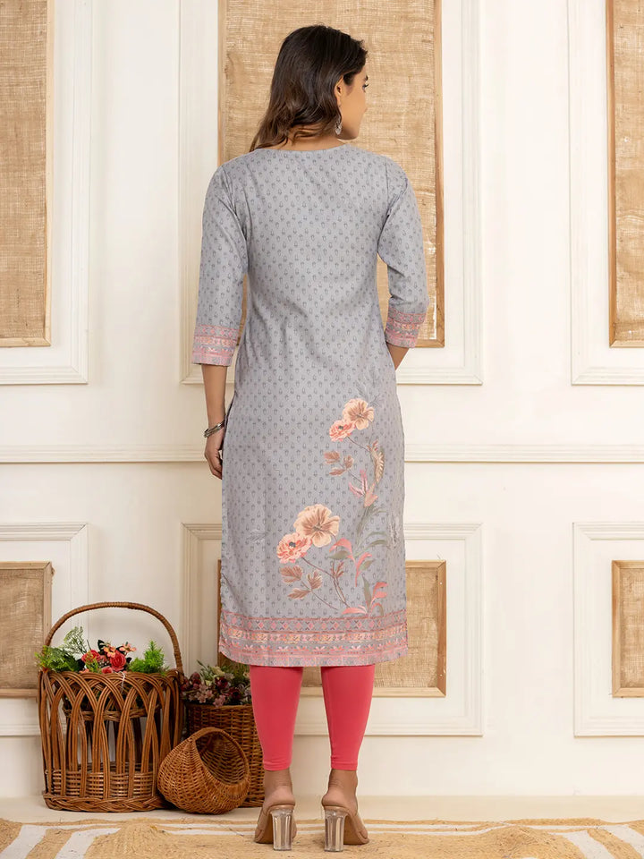 Green Cotton A-Line Kurta With Digital Print-Yufta Store-1924KURGRS