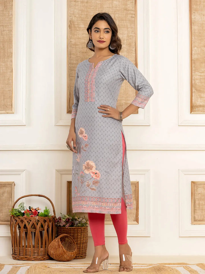 Green Cotton A-Line Kurta With Digital Print-Yufta Store-1924KURGRS