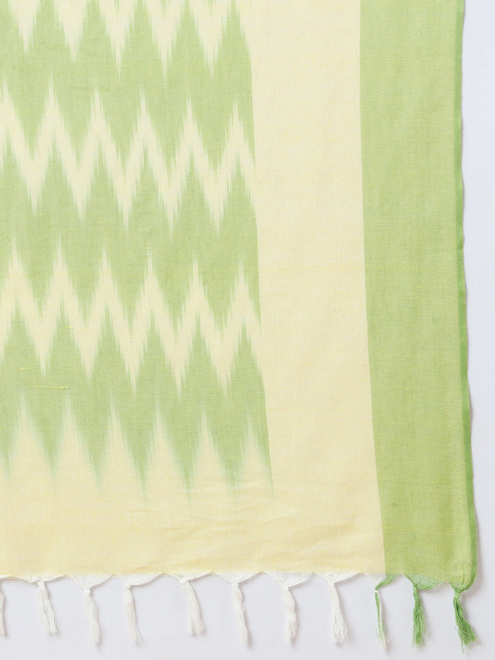 Green Cotton Ikat Kurta Dupatta Set-Yufta Store-1893SKDGRS