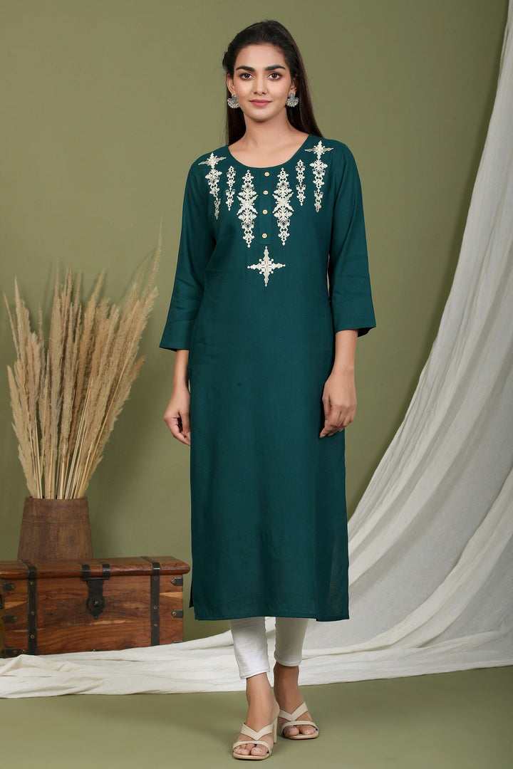 Green Embroiderd Kurta-Yufta Store-2409KURGRM