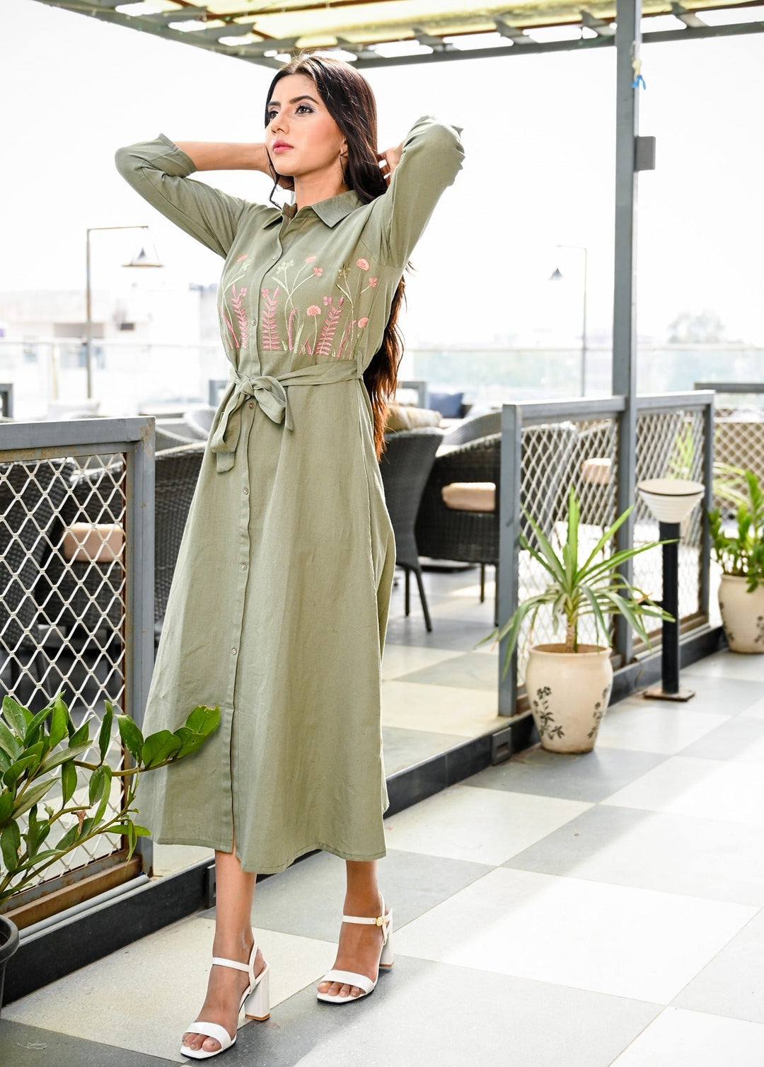 Green Embroidered Dress