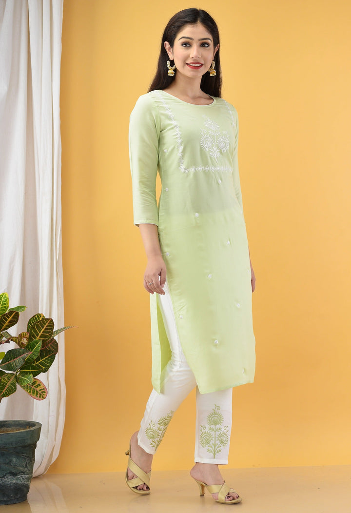 Green Embroidered Kurta Set-Yufta Store-2715SETGRM