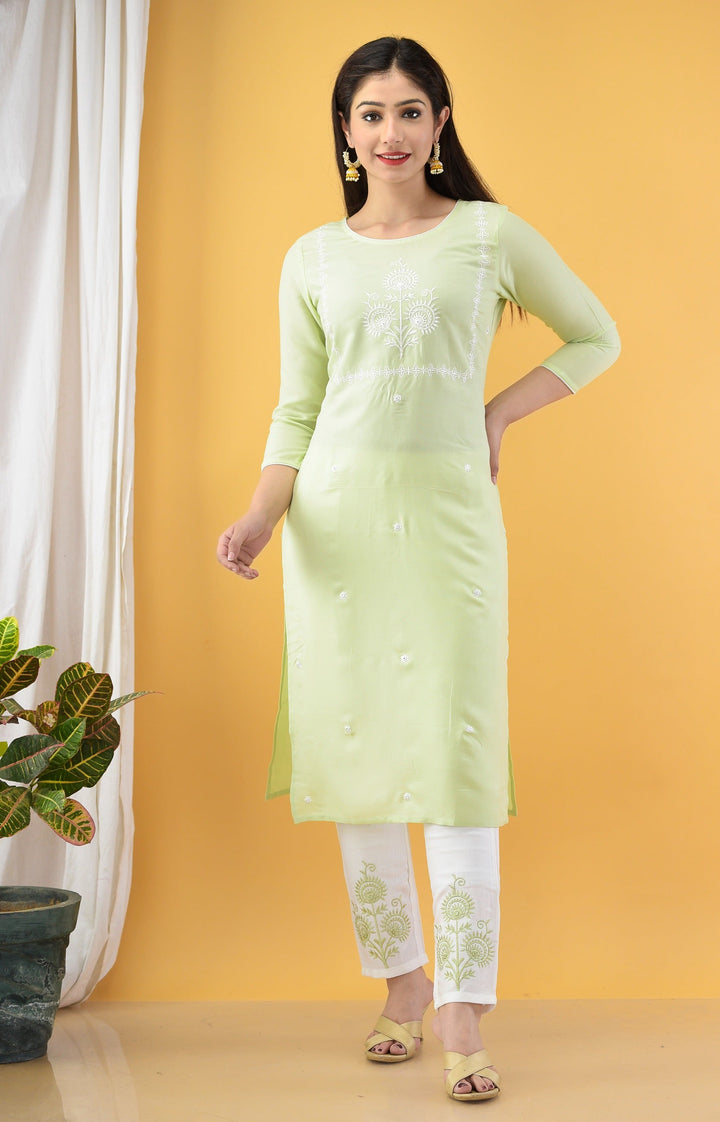 Green Embroidered Kurta Set-Yufta Store-2715SETGRM