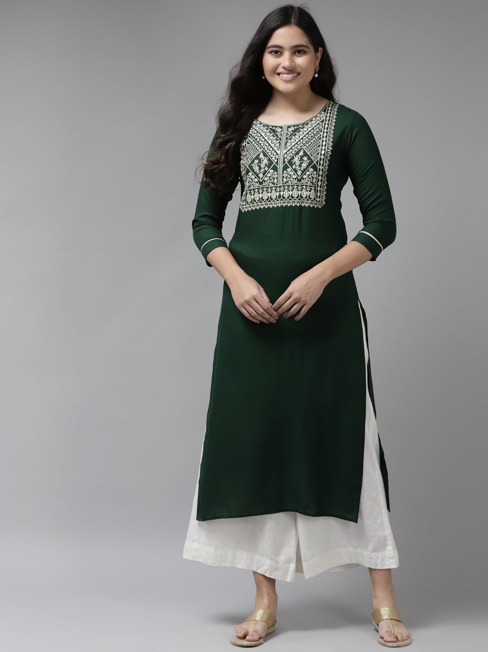 Green Embroidered Kurta