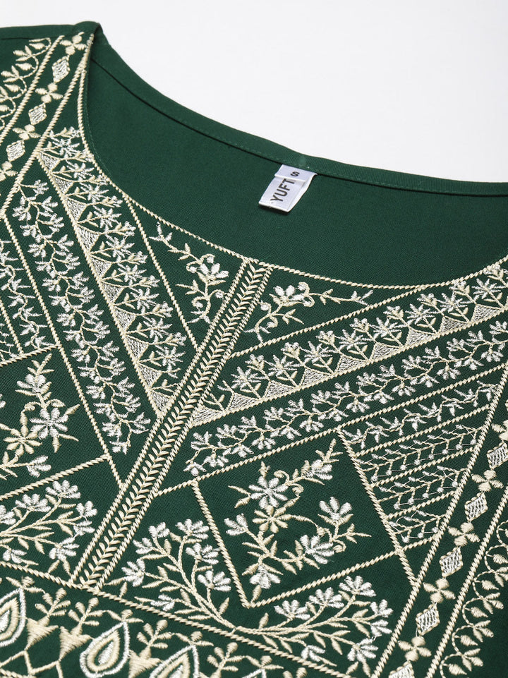 Green Embroidered Kurta-Yufta Store-6218KURGRS