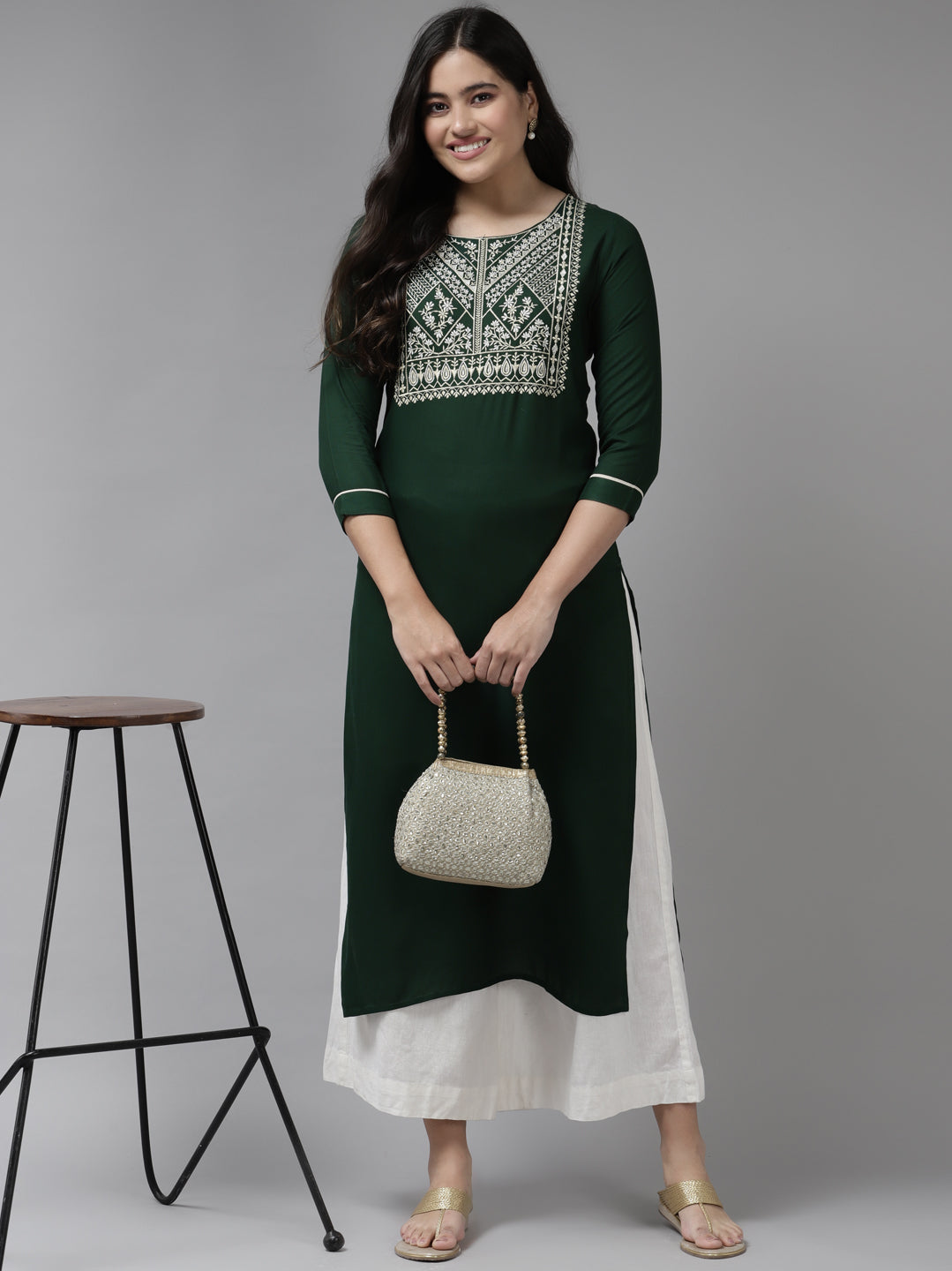 Green Embroidered Kurta-Yufta Store-6218KURGRS