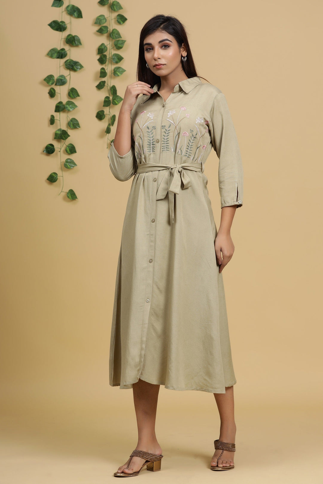 Green Embroidered Kurta-Yufta Store-7701KURBGM