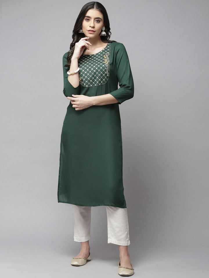 Green Embroidered Kurta-Yufta Store-9859KURGRS