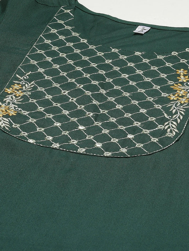 Green Embroidered Kurta-Yufta Store-9859KURGRS