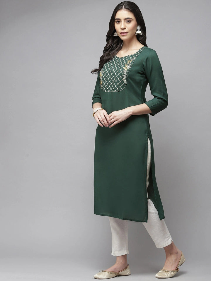 Green Embroidered Kurta-Yufta Store-9859KURGRS